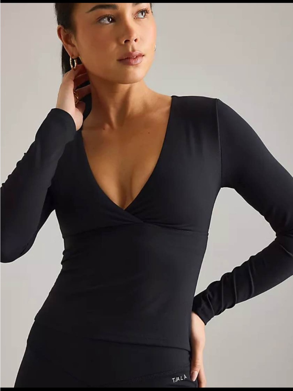 TALA Black Long-Sleeve V-Neck Wrap Top